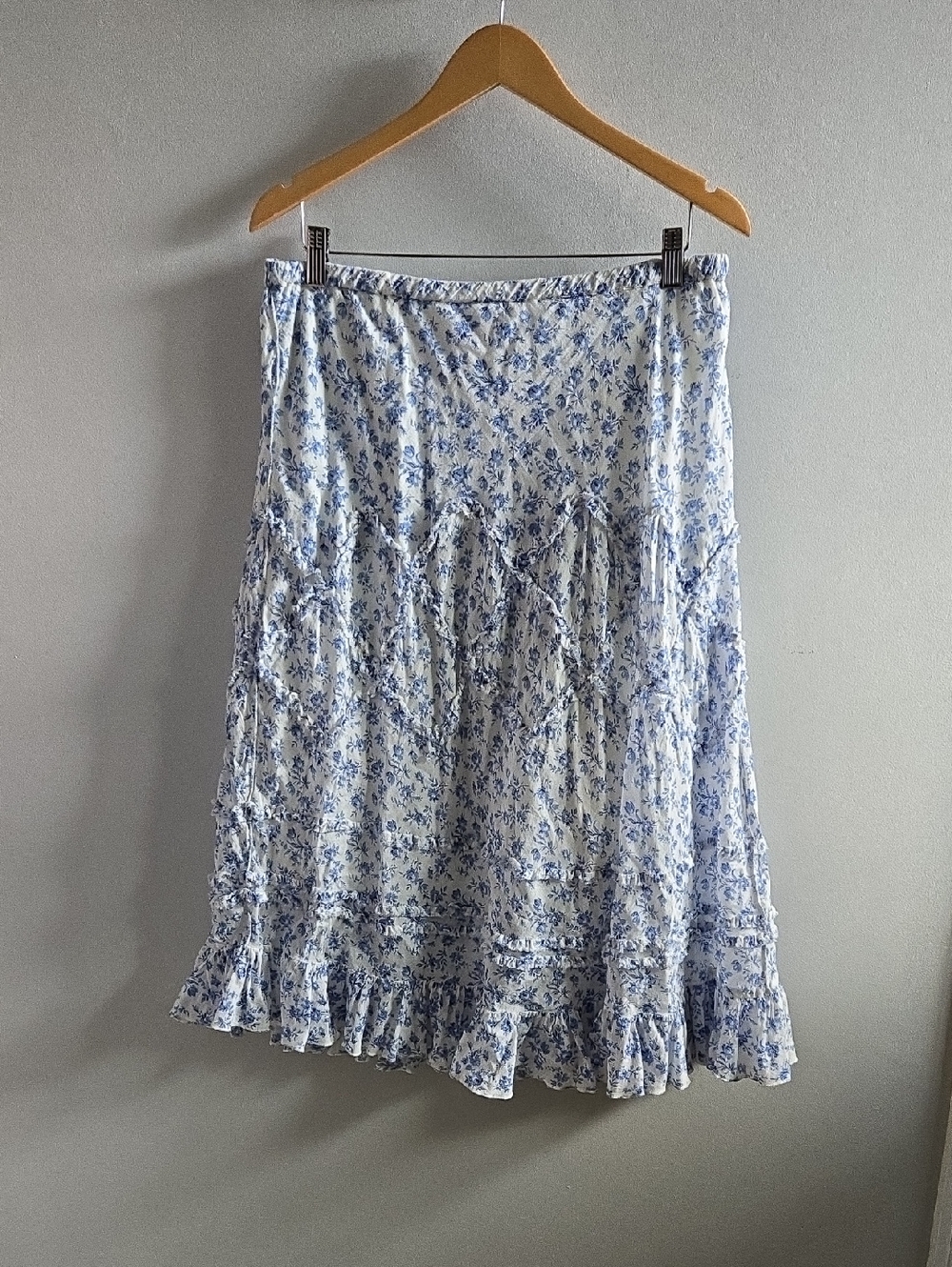 Blue and White Floral April Cornell Midi Skirt Size XL